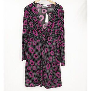 NWT Leota Polka Dot Knotted Front Stretch Knit Dress Plus Size 3L